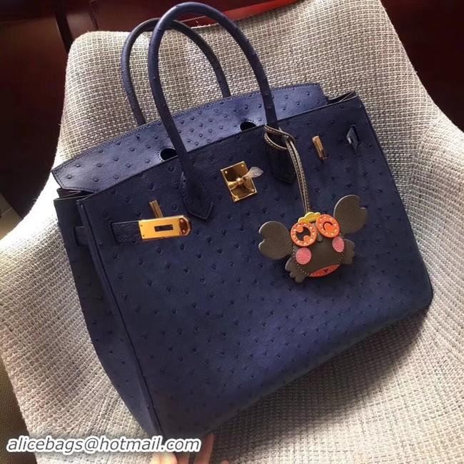 Fashion Hermes Real ostrich leather birkin bag BK35 dark blue