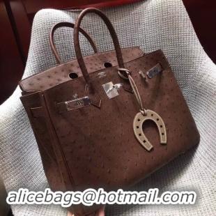 Best Price Hermes Real ostrich leather birkin bag BK35 Chocolates