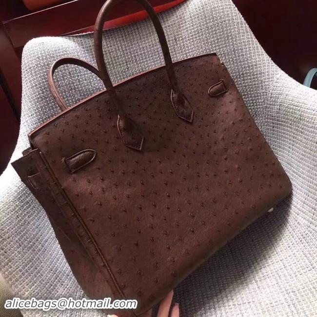 Best Price Hermes Real ostrich leather birkin bag BK35 Chocolates