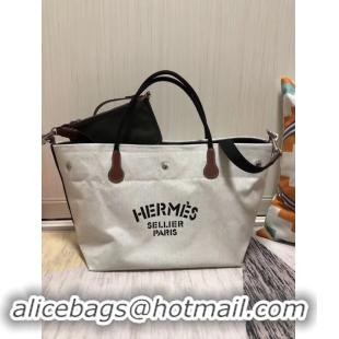 Luxurious Hermes Canvas Shopping Bag H0734 white