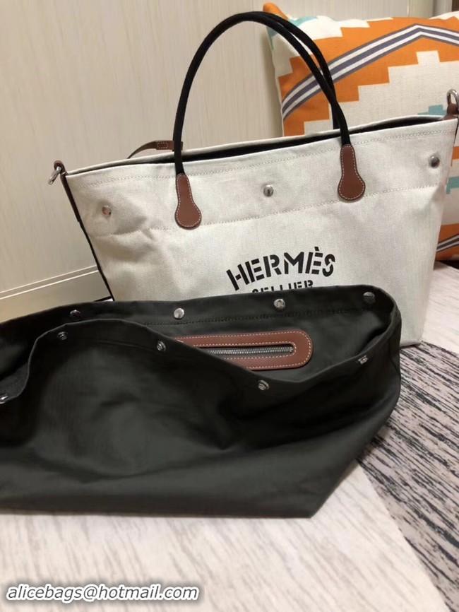 Luxurious Hermes Canvas Shopping Bag H0734 white