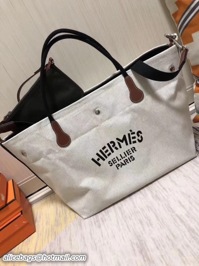 Luxurious Hermes Canvas Shopping Bag H0734 white