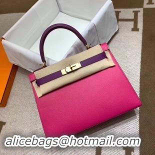 Classic Hermes Kelly 28cm Shoulder Bags Epsom Leather KL28 Plum red&purple