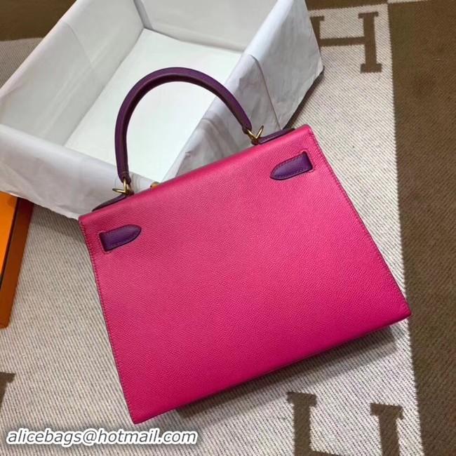 Classic Hermes Kelly 28cm Shoulder Bags Epsom Leather KL28 Plum red&purple