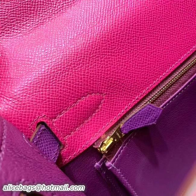 Classic Hermes Kelly 28cm Shoulder Bags Epsom Leather KL28 Plum red&purple