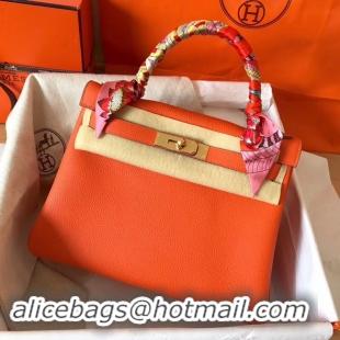 Luxury Hermes original Togo leather kelly bag KL32 orange