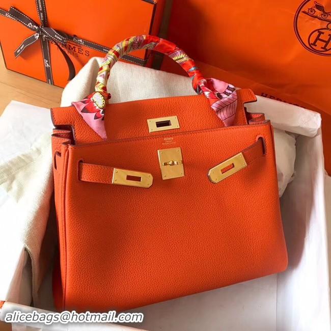 Luxury Hermes original Togo leather kelly bag KL32 orange