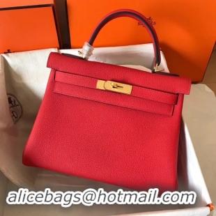 Discounts Hermes original Togo leather kelly bag KL32 red