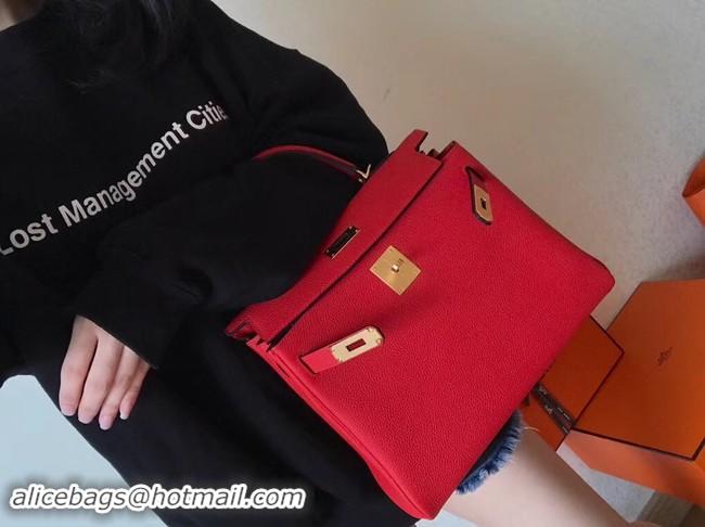 Discounts Hermes original Togo leather kelly bag KL32 red