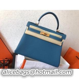 Hot Style Hermes original Togo leather kelly bag KL32 sky blue