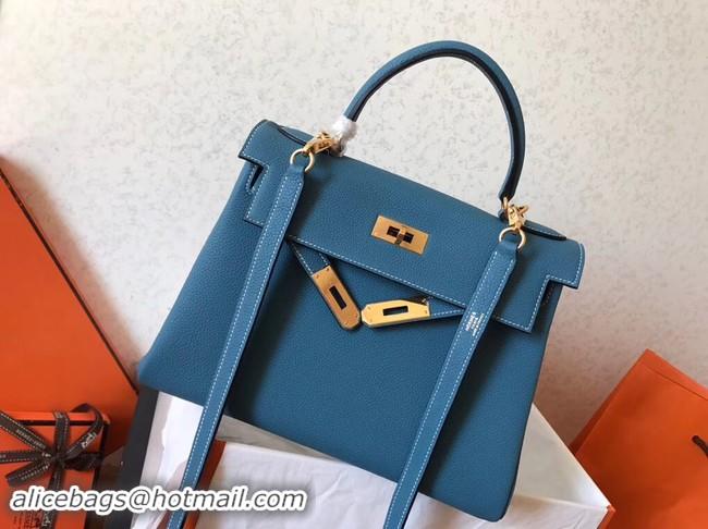 Hot Style Hermes original Togo leather kelly bag KL32 sky blue