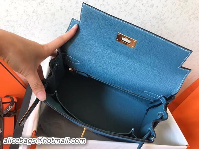 Hot Style Hermes original Togo leather kelly bag KL32 sky blue