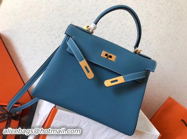 Hot Style Hermes original Togo leather kelly bag KL32 sky blue