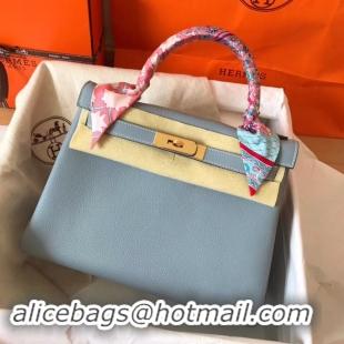 Perfect Hermes original Togo leather kelly bag KL32 light blue