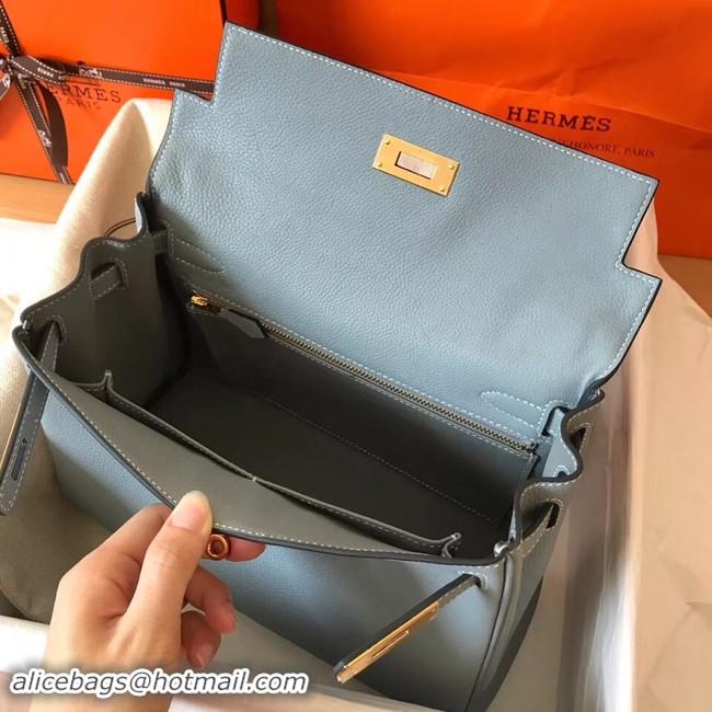 Perfect Hermes original Togo leather kelly bag KL32 light blue