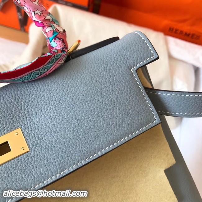 Perfect Hermes original Togo leather kelly bag KL32 light blue