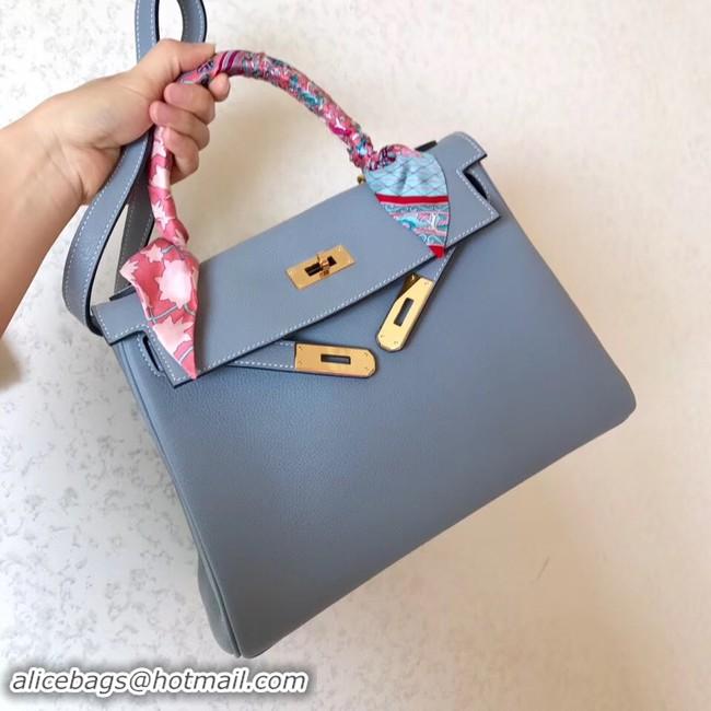 Perfect Hermes original Togo leather kelly bag KL32 light blue