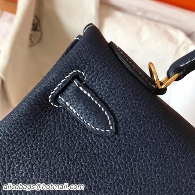 Fashion Hermes original Togo leather kelly bag KL32 dark blue