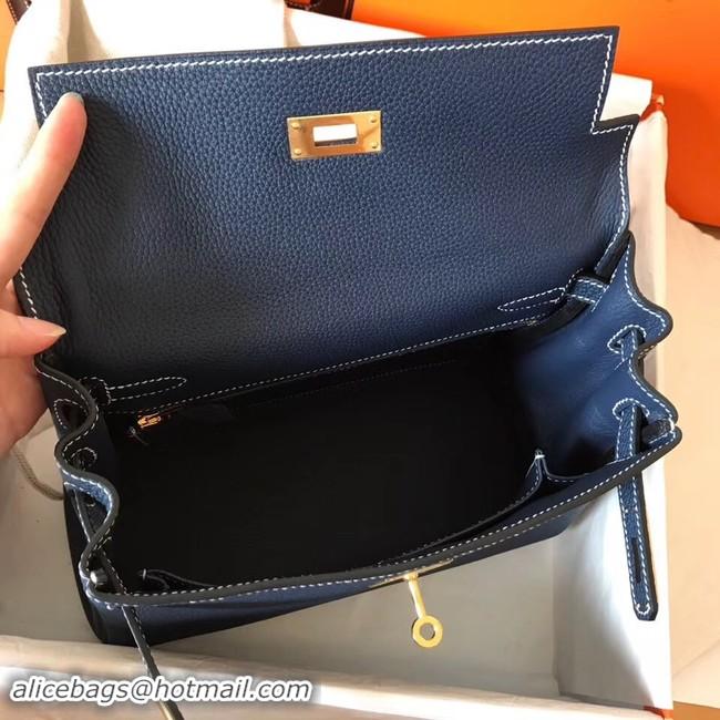 Fashion Hermes original Togo leather kelly bag KL32 dark blue