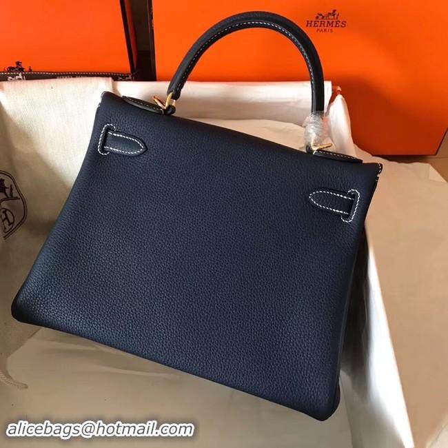 Fashion Hermes original Togo leather kelly bag KL32 dark blue