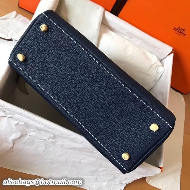 Fashion Hermes original Togo leather kelly bag KL32 dark blue