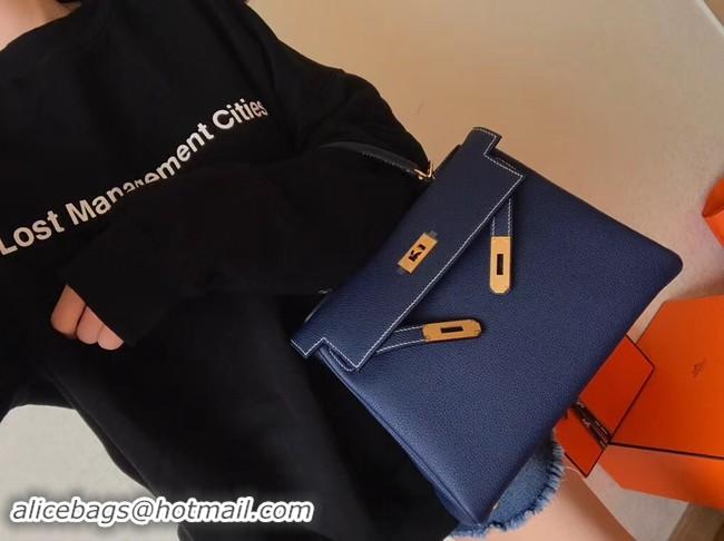 Fashion Hermes original Togo leather kelly bag KL32 dark blue