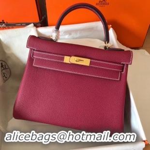 Grade Hermes original Togo leather kelly bag KL32 fuchsia