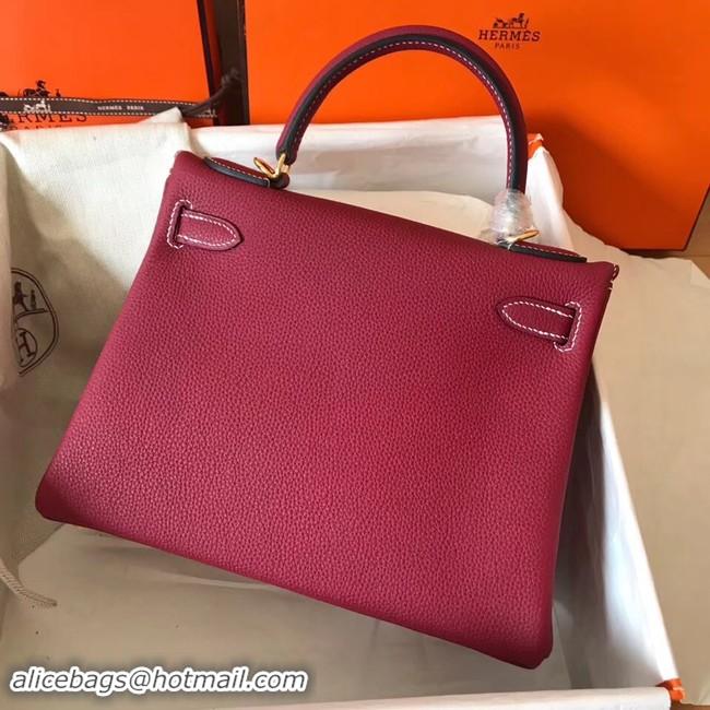 Grade Hermes original Togo leather kelly bag KL32 fuchsia