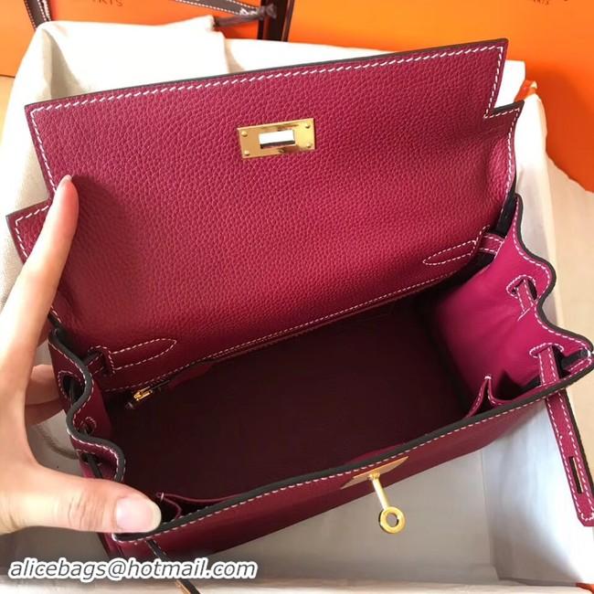 Grade Hermes original Togo leather kelly bag KL32 fuchsia