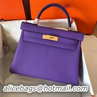 Sophisticated Hermes original Togo leather kelly bag KL32 purple