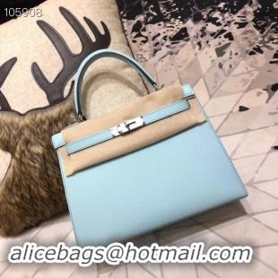 Good Product Hermes original Kelly Epsom Leather KL32 light blue Silver hardware