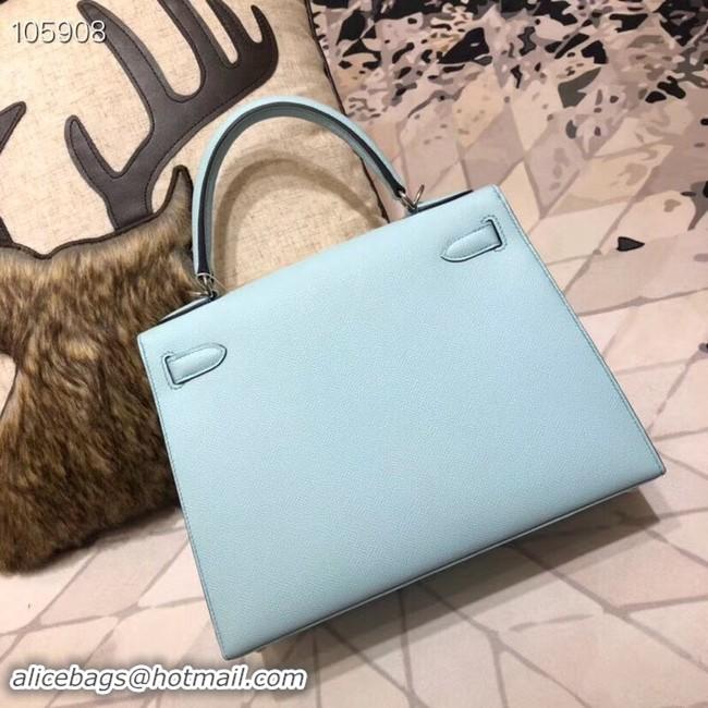 Good Product Hermes original Kelly Epsom Leather KL32 light blue Silver hardware