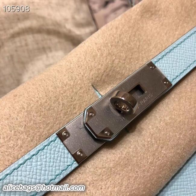 Good Product Hermes original Kelly Epsom Leather KL32 light blue Silver hardware