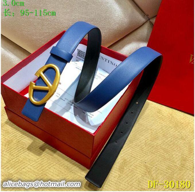 Low Price Valentino Width 3cm Togo Leather VLOGO Belt V7470 Blue