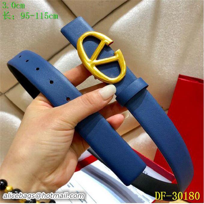 Low Price Valentino Width 3cm Togo Leather VLOGO Belt V7470 Blue