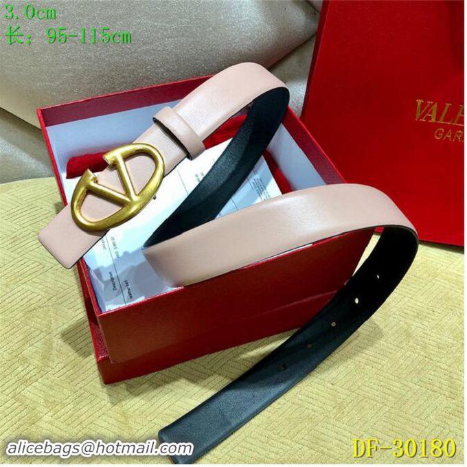 Top Quality Valentino Width 3cm Togo Leather VLOGO Belt V7470 Light Pink