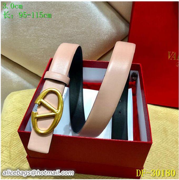 Top Quality Valentino Width 3cm Togo Leather VLOGO Belt V7470 Light Pink