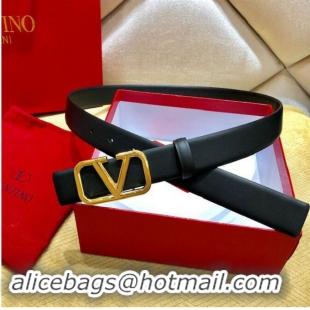 Discount Valentino Width 2.5cm Original Leather VLOGO Belt V7473 Black Gold Hardware