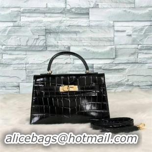 Classic Practical Hermes Kelly 19cm Tote Bag crocodile Leather KL19 Black