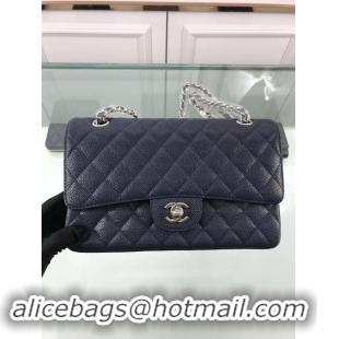 Top Grade Chanel New Pearl Caviar Calfskin Medium Flap Bag A1112 Navy Blue Silver