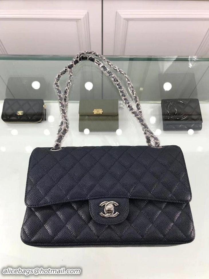 Top Grade Chanel New Pearl Caviar Calfskin Medium Flap Bag A1112 Navy Blue Silver