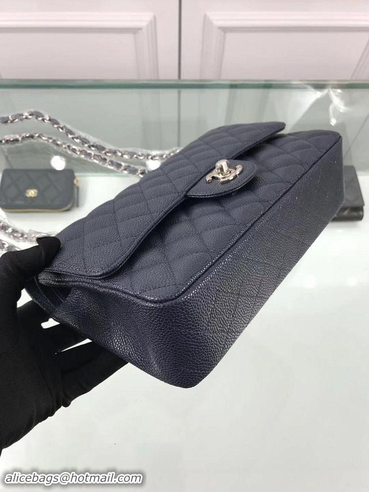 Top Grade Chanel New Pearl Caviar Calfskin Medium Flap Bag A1112 Navy Blue Silver