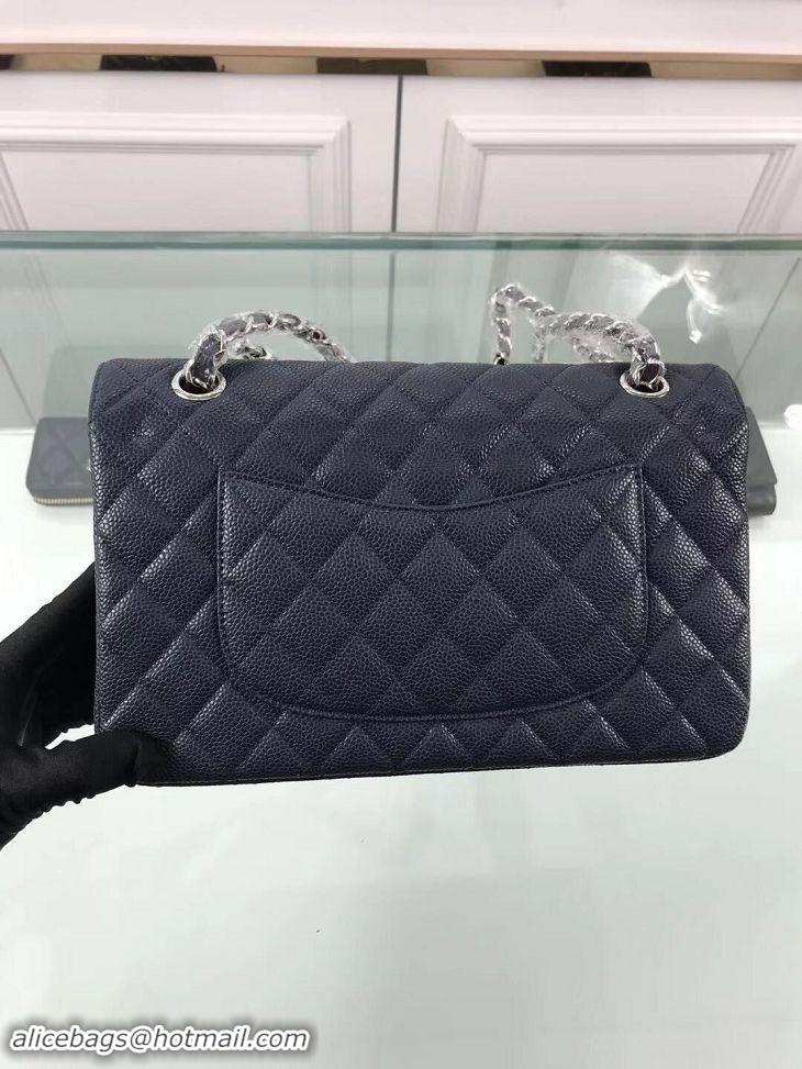 Top Grade Chanel New Pearl Caviar Calfskin Medium Flap Bag A1112 Navy Blue Silver