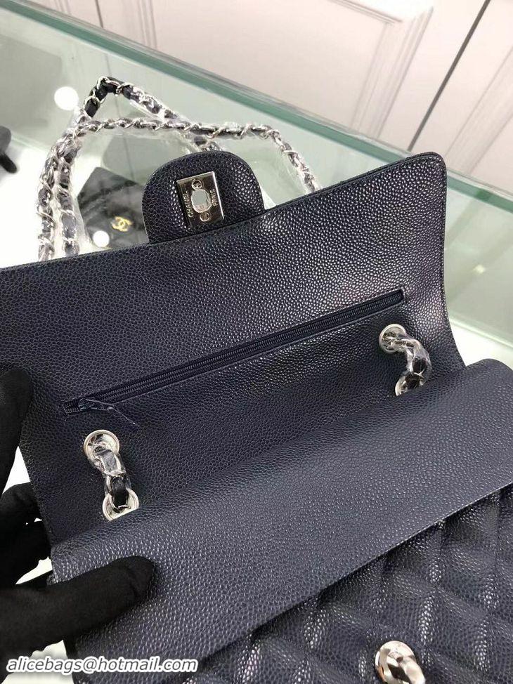 Top Grade Chanel New Pearl Caviar Calfskin Medium Flap Bag A1112 Navy Blue Silver