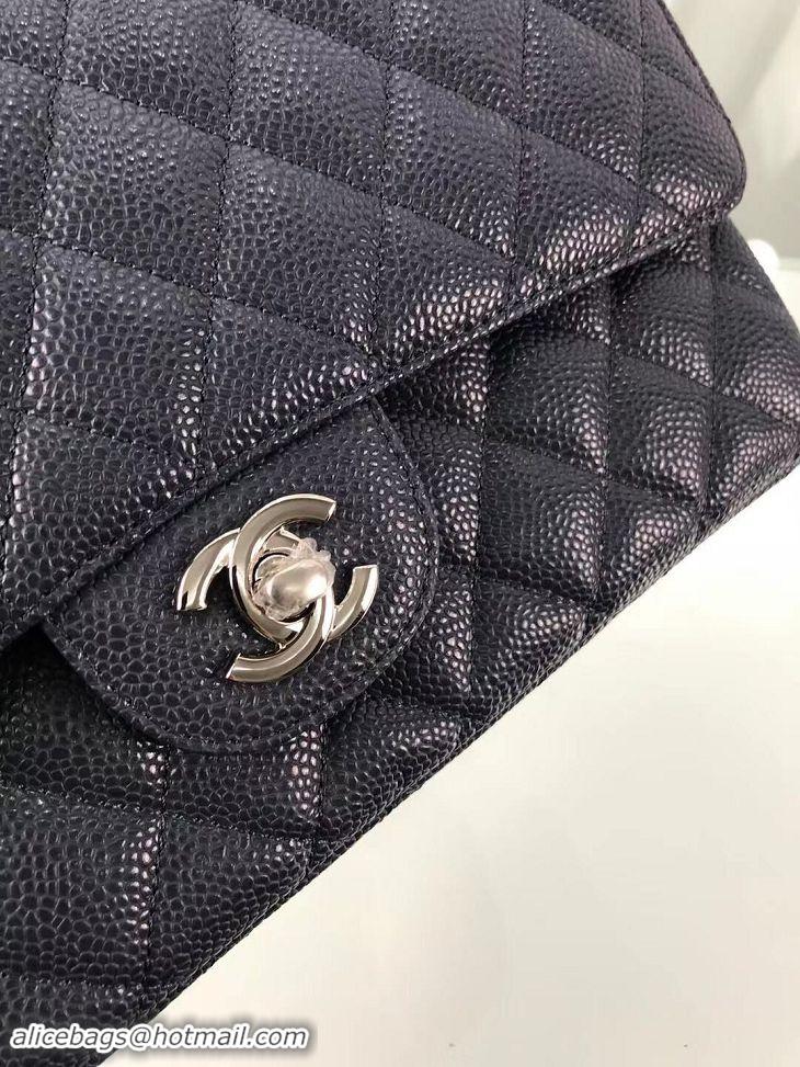 Top Grade Chanel New Pearl Caviar Calfskin Medium Flap Bag A1112 Navy Blue Silver