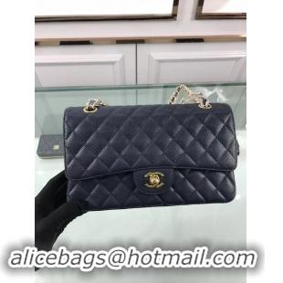 Luxurious Chanel New Pearl Caviar Calfskin Medium Flap Bag A1112 Navy Blue Gold