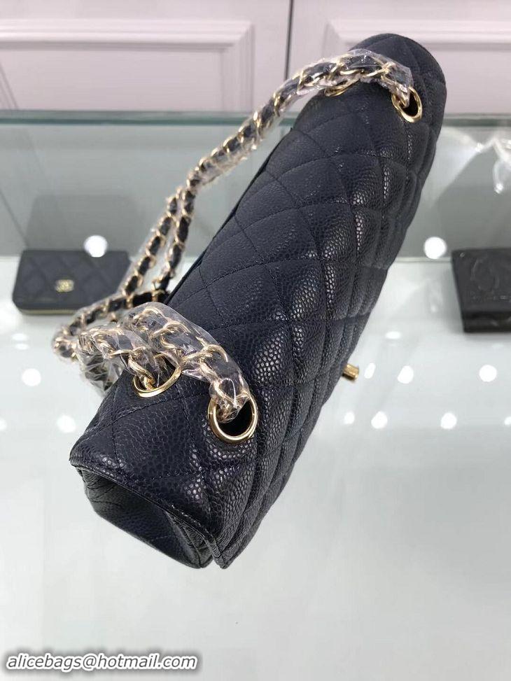 Luxurious Chanel New Pearl Caviar Calfskin Medium Flap Bag A1112 Navy Blue Gold