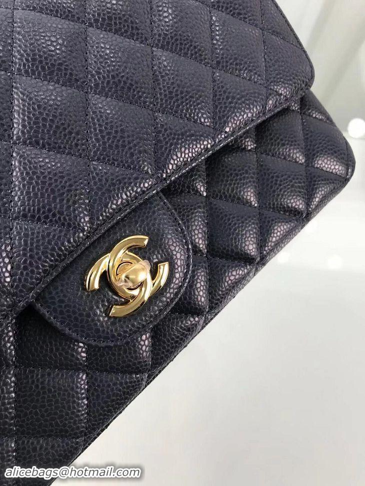 Luxurious Chanel New Pearl Caviar Calfskin Medium Flap Bag A1112 Navy Blue Gold