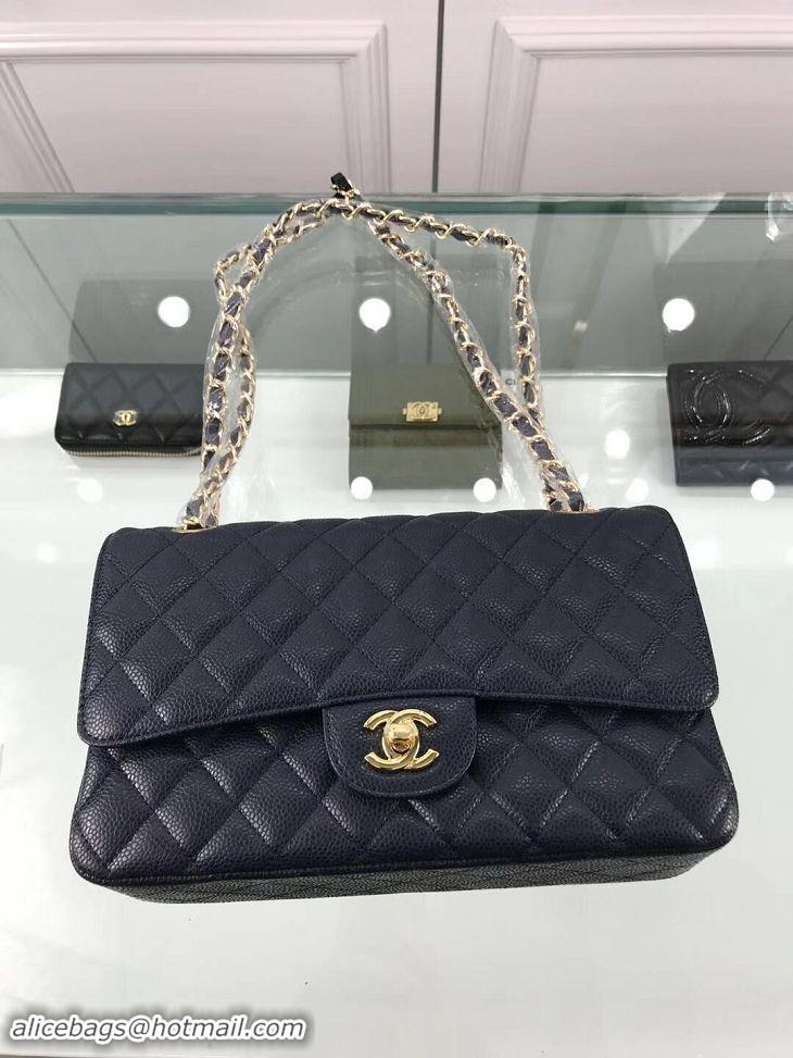 Luxurious Chanel New Pearl Caviar Calfskin Medium Flap Bag A1112 Navy Blue Gold