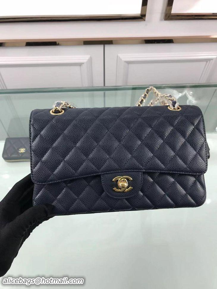 Luxurious Chanel New Pearl Caviar Calfskin Medium Flap Bag A1112 Navy Blue Gold